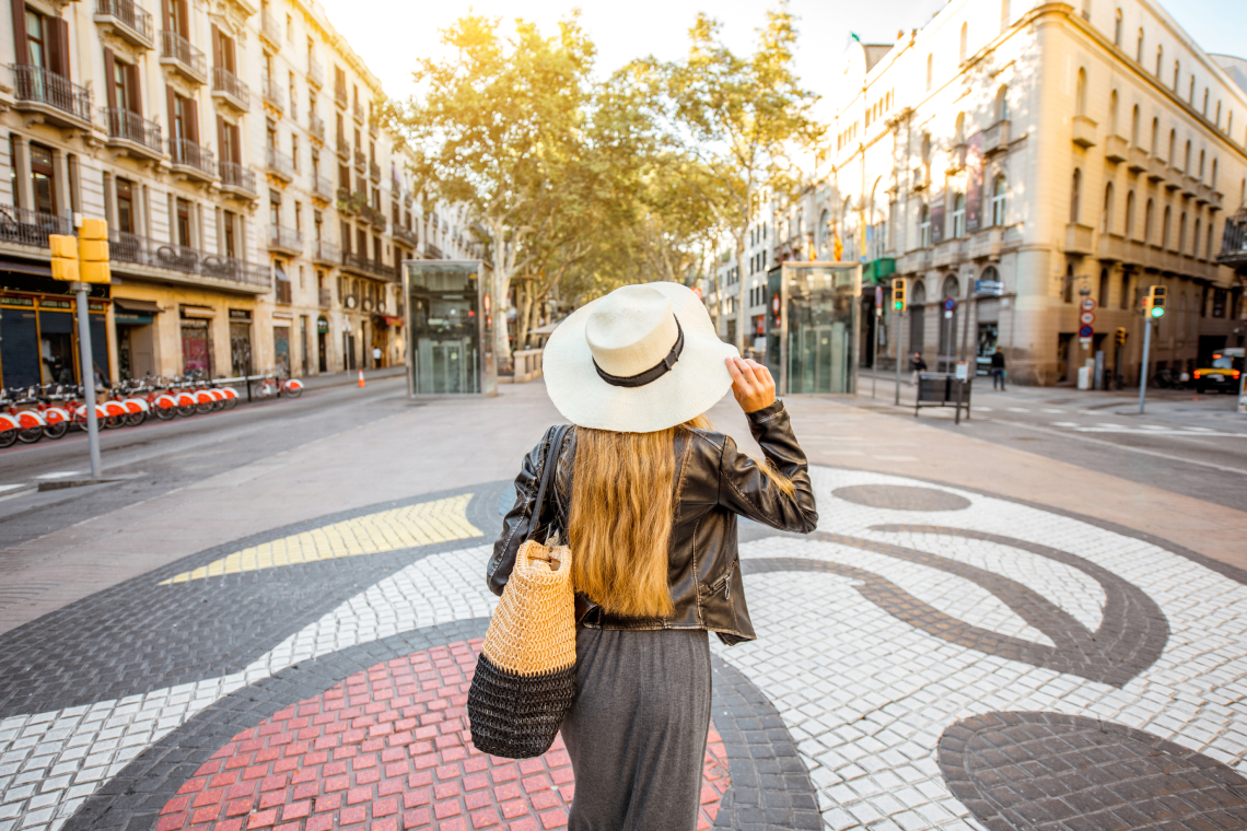 Young lady walking by La Rambla