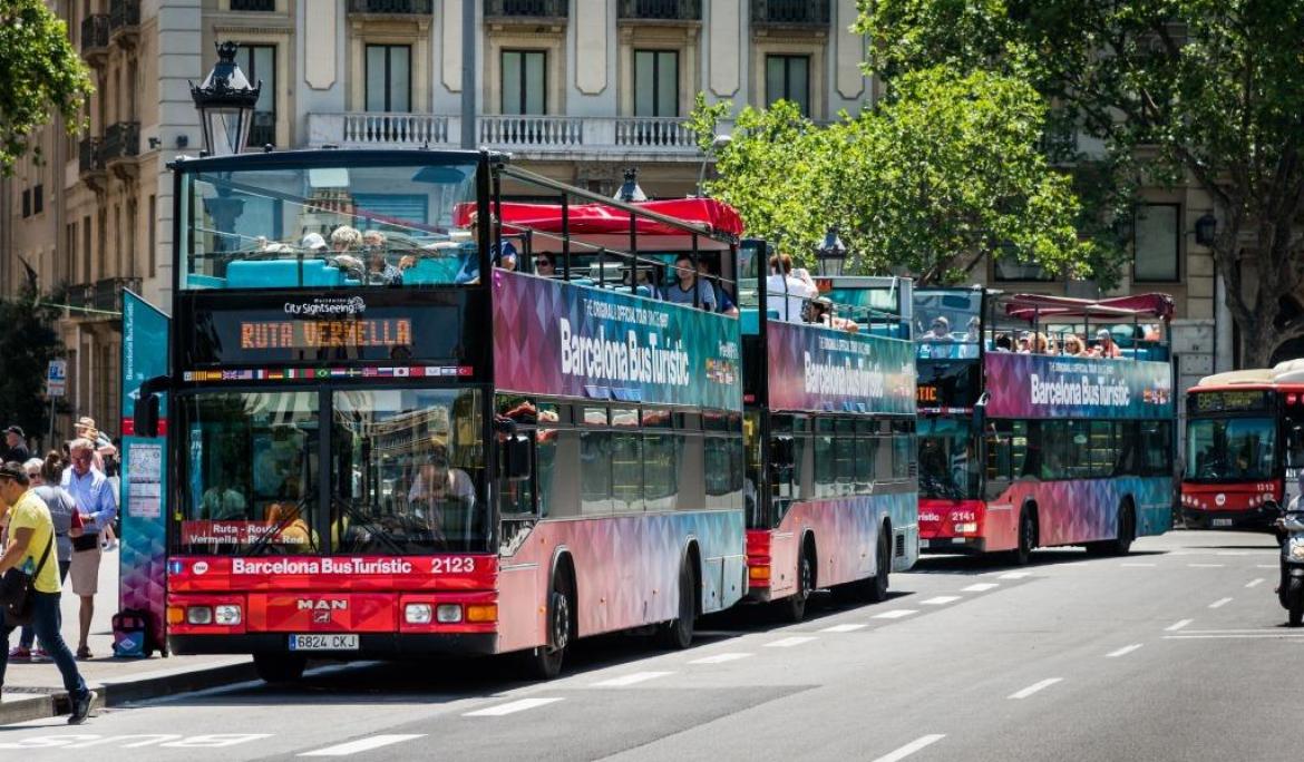 The Barcelona Bus Turístic at Catalunya square