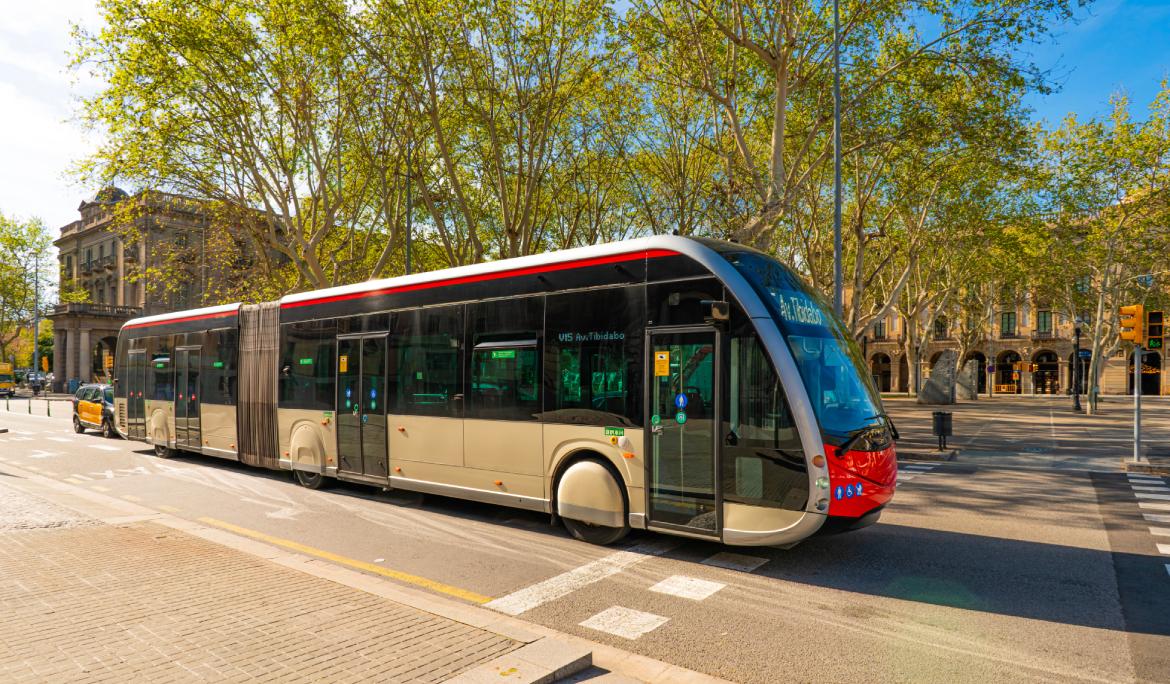 A Barcelona city bus on a clear day. The perfect ride for any traveler looking to avoid the usual tourist traps.