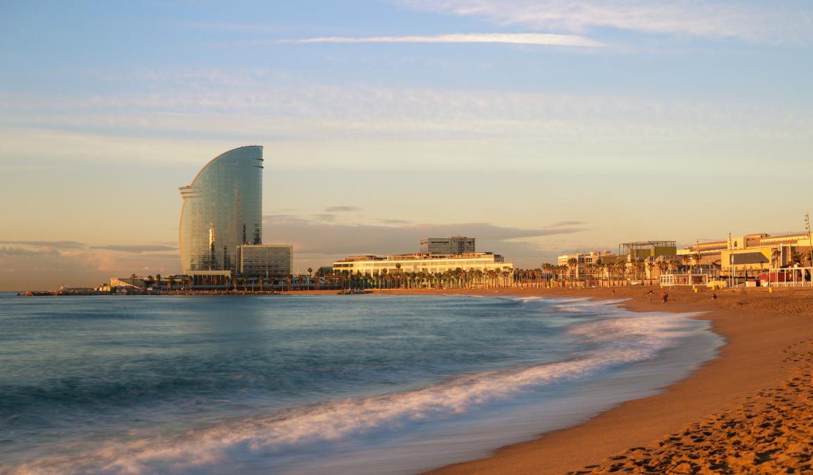 Barceloneta's picture with the sea and hotel W in the background