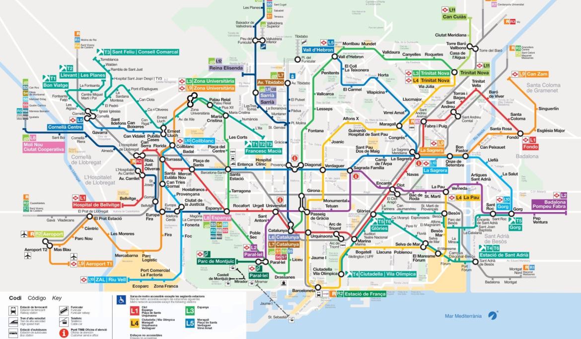 Mapa actual del metro de Barcelona.